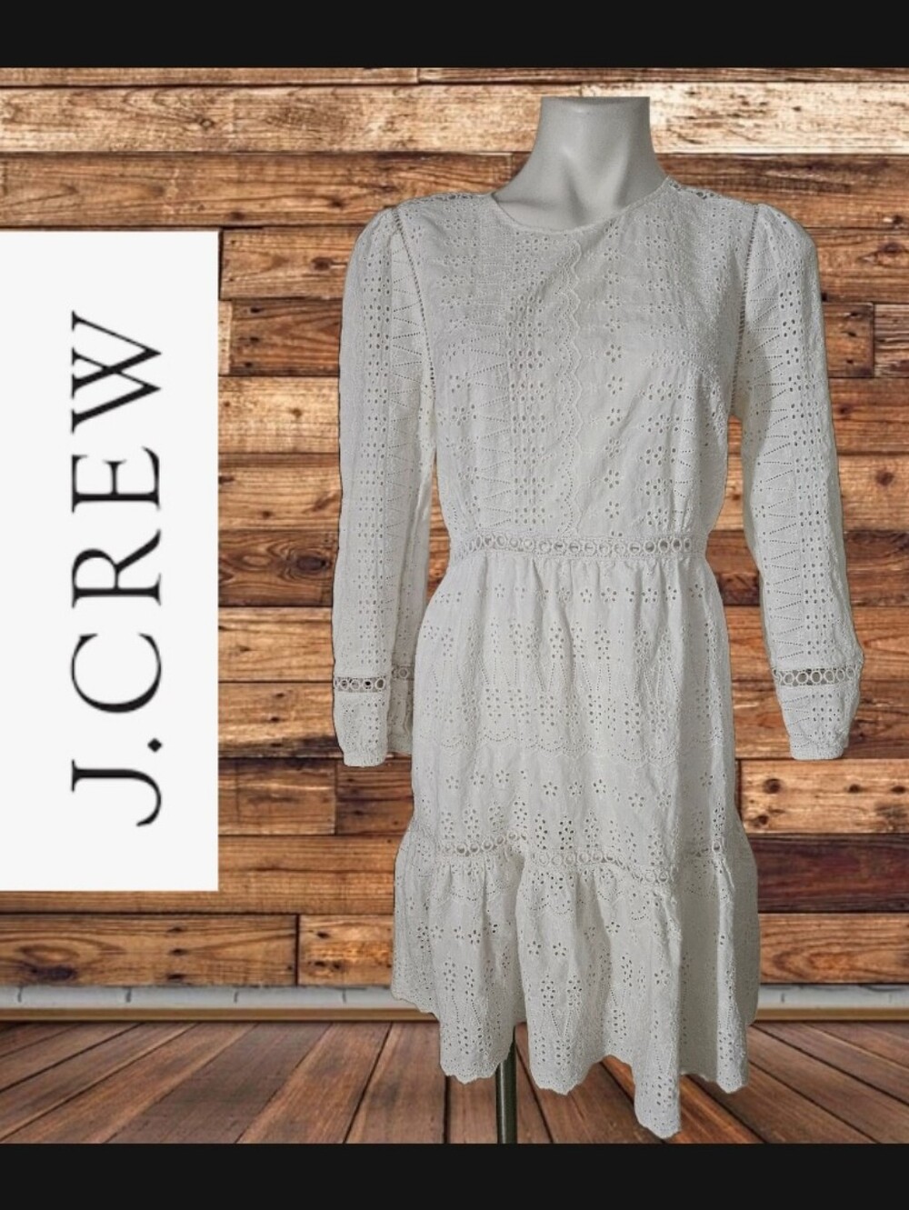 J.Crew Cottagecore  Embroidered Eyelet Long Sleeve Cotton Dress Size 6